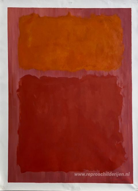 Zonder titel (rood en oranje op zalm) – met de hand geschilderde reproductie, foto van het voltooide schilderij