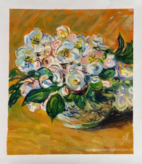 Kerst rozen – met de hand geschilderde reproductie, foto van het voltooide schilderij