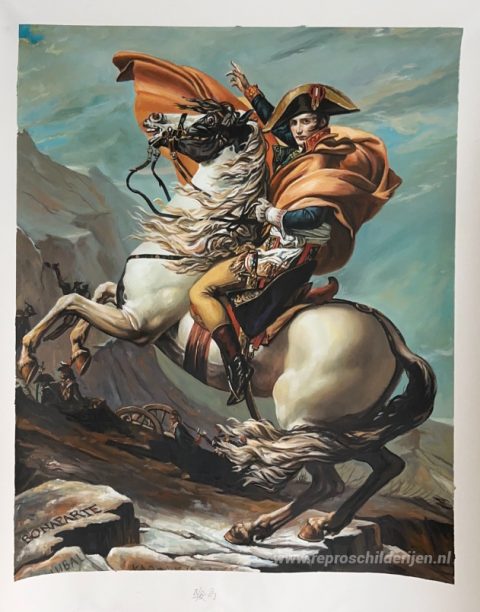 Napoleon steekt de Alpen over bij de Sint-Bernardpas, 20 mei 180 – met de hand geschilderde reproductie, foto van het voltooide schilderij
