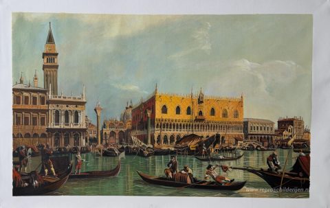 Een blik in Venetië vanaf de Punta Della Dogana richting San-Gio – met de hand geschilderde reproductie, foto van het voltooide schilderij