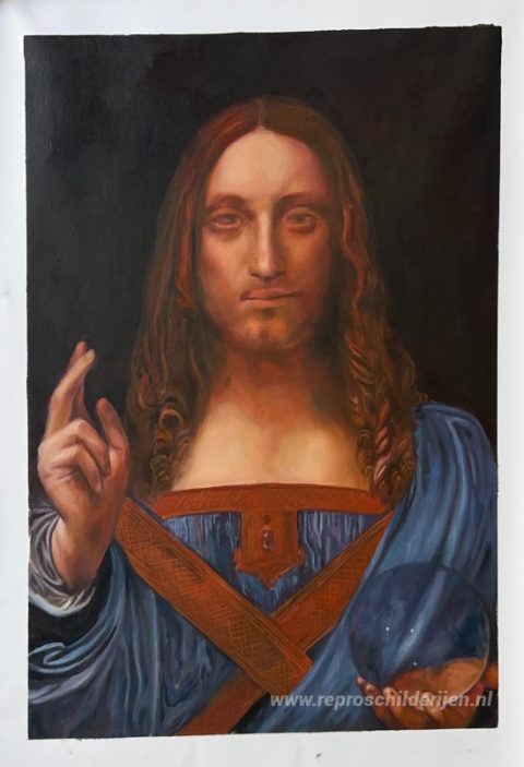 Redder van de wereld – met de hand geschilderde reproductie, foto van het voltooide schilderij