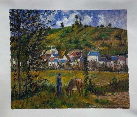 Chaponval-landschap – met de hand geschilderde reproductie, foto van het voltooide schilderij