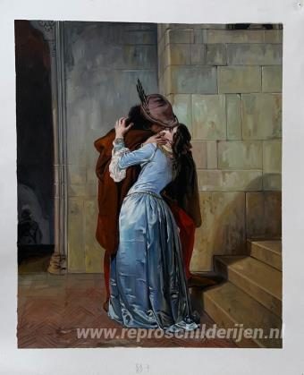 De Kus – met de hand geschilderde reproductie, foto van het voltooide schilderij