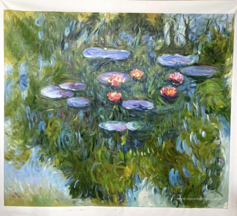 Waterlelies – met de hand geschilderde reproductie, foto van het voltooide schilderij