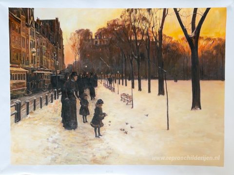 Boston Common in Twilight – met de hand geschilderde reproductie, foto van het voltooide schilderij