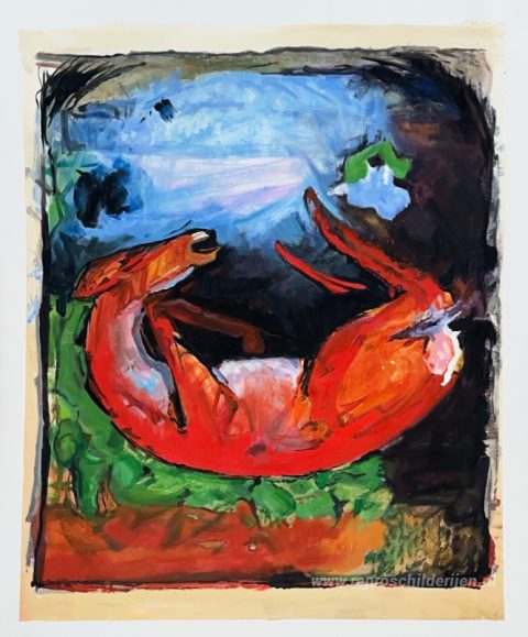 Dode herten – met de hand geschilderde reproductie, foto van het voltooide schilderij