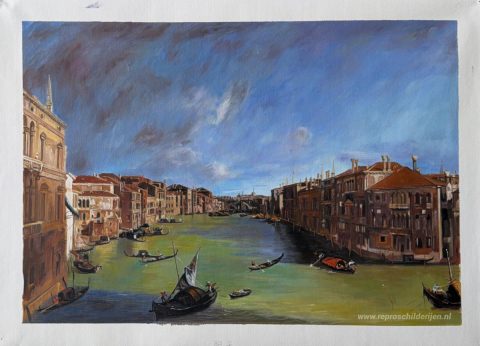 Canal Grande Kijkend naar het noordoosten van het Palazzo Balbi  – met de hand geschilderde reproductie, foto van het voltooide schilderij