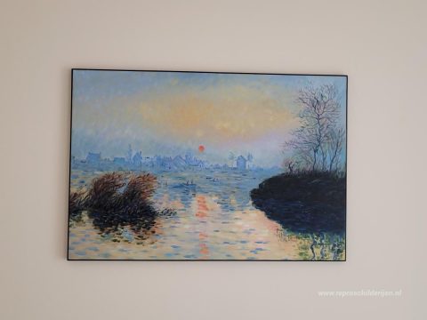 Zonsondergang op de Seine bij Lavacourt, wintereffect – met de hand geschilderde reproductie, foto van het voltooide schilderij