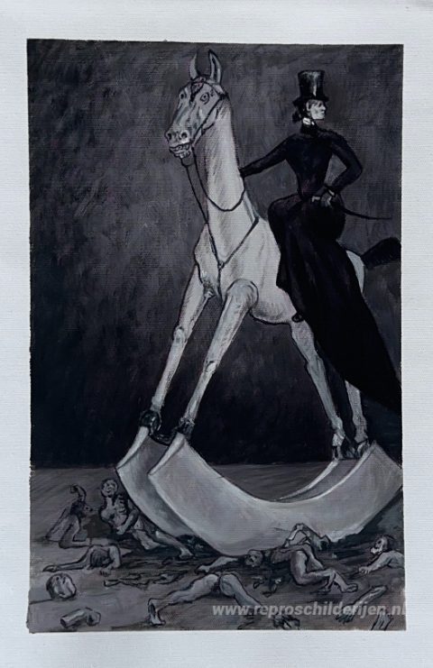 De dame op het paard – met de hand geschilderde reproductie, foto van het voltooide schilderij