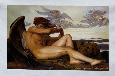 Gevallen engel – met de hand geschilderde reproductie, foto van het voltooide schilderij