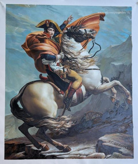 Napoleon steekt de Alpen over bij de Sint-Bernardpas, 20 mei 180 – met de hand geschilderde reproductie, foto van het voltooide schilderij