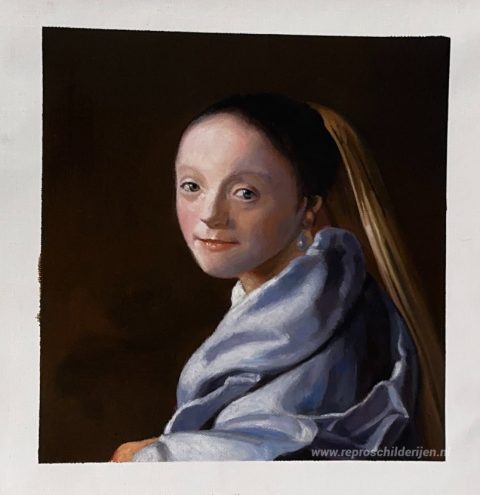 Studie van een jonge vrouw – met de hand geschilderde reproductie, foto van het voltooide schilderij