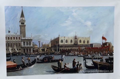 Terugkeer van de Bucentoro naar de Molo op Hemelvaartsdag – met de hand geschilderde reproductie, foto van het voltooide schilderij