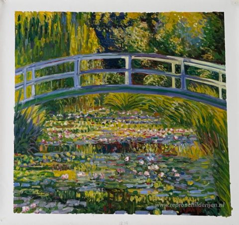De Japanse brug (de waterlelievijver) – met de hand geschilderde reproductie, foto van het voltooide schilderij