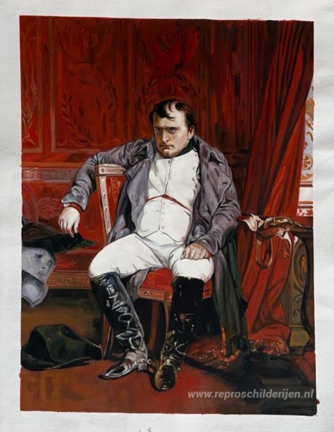 Napoleon Bonaparte deed afstand van de troon in Fontainebleau – met de hand geschilderde reproductie, foto van het voltooide schilderij