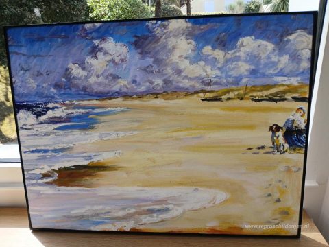 Marie Krøyer Schilderij op het strand van Stenbjerg – met de hand geschilderde reproductie, foto van het voltooide schilderij