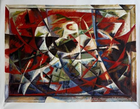 Abstracte snelheid + geluid – met de hand geschilderde reproductie, foto van het voltooide schilderij
