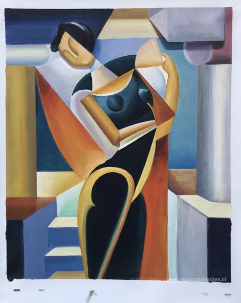 Vrouw met waaier II  – met de hand geschilderde reproductie, foto van het voltooide schilderij