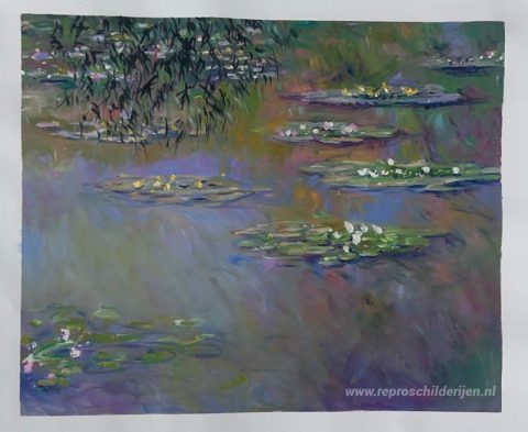 Waterlelies – met de hand geschilderde reproductie, foto van het voltooide schilderij