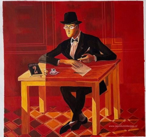 Portret van Fernando Pessoa – met de hand geschilderde reproductie, foto van het voltooide schilderij