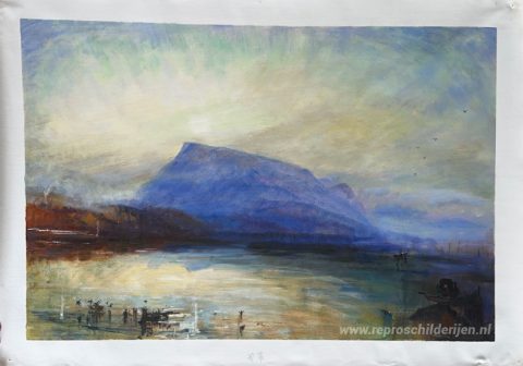Het Blauwe Rigi-meer van Luzern Sunrise – met de hand geschilderde reproductie, foto van het voltooide schilderij