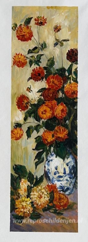 Dahlia's – met de hand geschilderde reproductie, foto van het voltooide schilderij