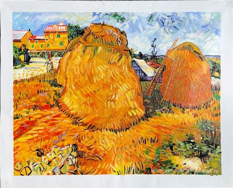 Hooibergen in de Provence – met de hand geschilderde reproductie, foto van het voltooide schilderij