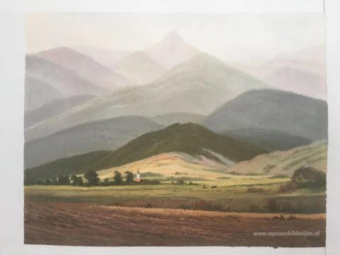 Uitzicht vanaf de Kleine Warmbrunn Sturmhaube – met de hand geschilderde reproductie, foto van het voltooide schilderij