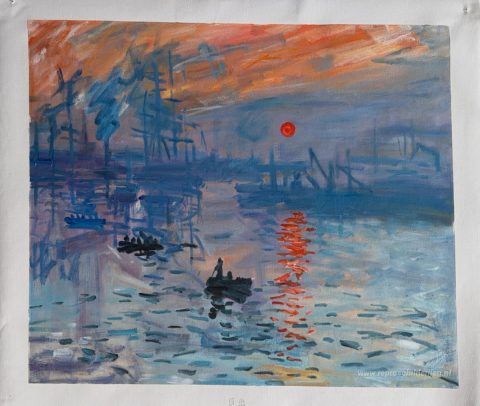 Indruk, zonsopgang – met de hand geschilderde reproductie, foto van het voltooide schilderij