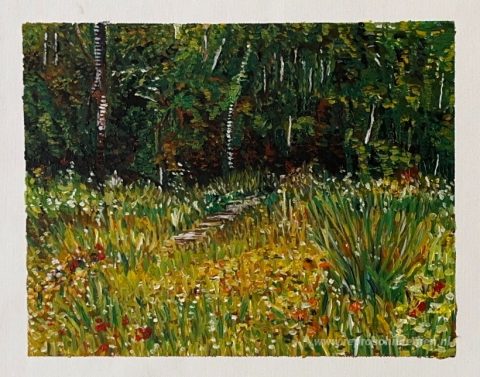 Parkeer in Asnières in de lente – met de hand geschilderde reproductie, foto van het voltooide schilderij