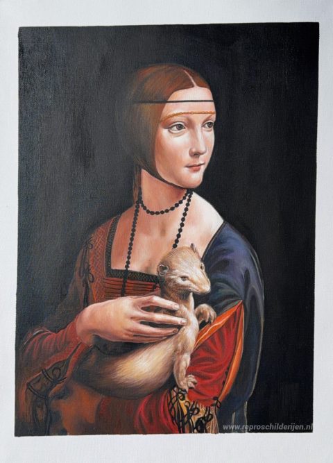De dame met een hermelijn (Cecilia Gallerani) – met de hand geschilderde reproductie, foto van het voltooide schilderij