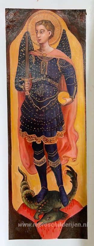 St. Michaël – met de hand geschilderde reproductie, foto van het voltooide schilderij