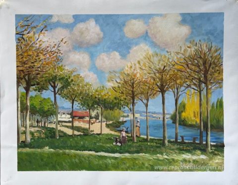 De Seine bij Bougival – met de hand geschilderde reproductie, foto van het voltooide schilderij