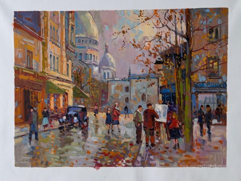 Place du Tertre – met de hand geschilderde reproductie, foto van het voltooide schilderij