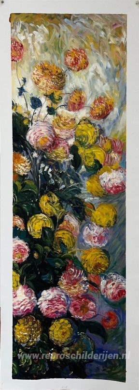 Dahlia's 2 – met de hand geschilderde reproductie, foto van het voltooide schilderij