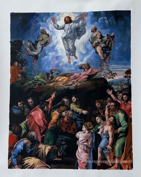 De Transfiguratie – met de hand geschilderde reproductie, foto van het voltooide schilderij