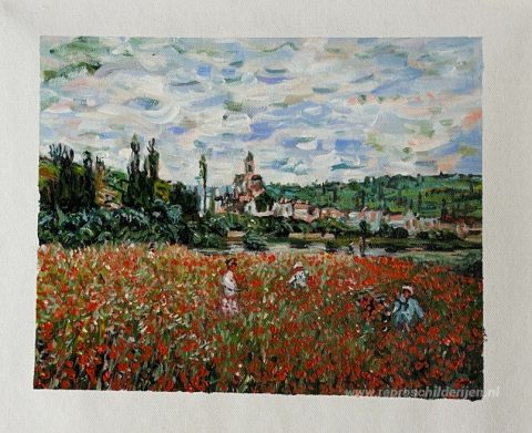 Papaverveld bij Vetheuil – met de hand geschilderde reproductie, foto van het voltooide schilderij