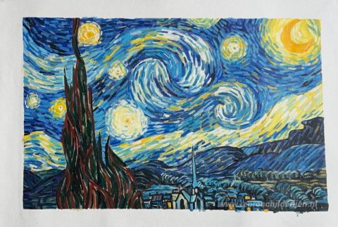 De Sterrennacht – met de hand geschilderde reproductie, foto van het voltooide schilderij