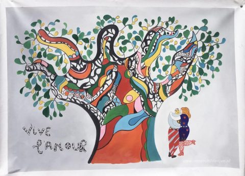 Lang leve de liefde – met de hand geschilderde reproductie, foto van het voltooide schilderij