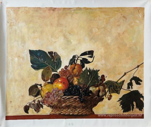 Fruitmand – met de hand geschilderde reproductie, foto van het voltooide schilderij