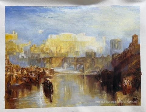 Het oude Rome Agrippina Landing met de as van Germanicus – met de hand geschilderde reproductie, foto van het voltooide schilderij