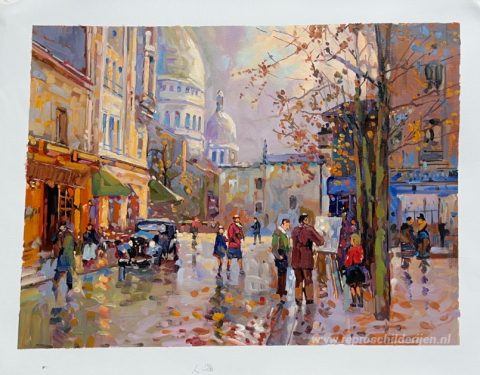 Place du Tertre – met de hand geschilderde reproductie, foto van het voltooide schilderij