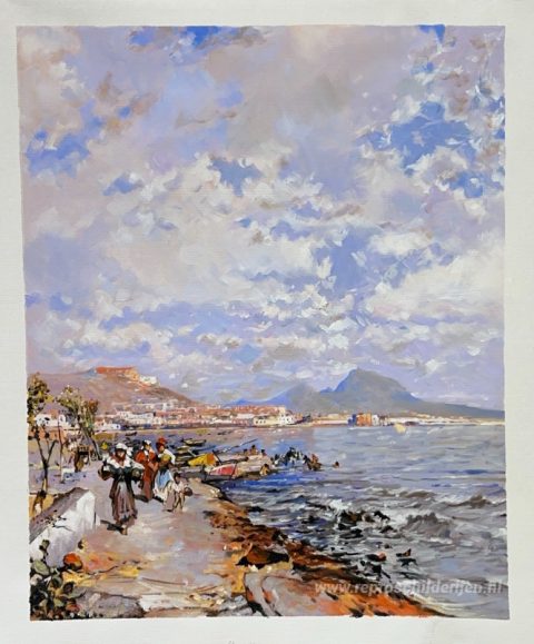 De baai van Napels – met de hand geschilderde reproductie, foto van het voltooide schilderij