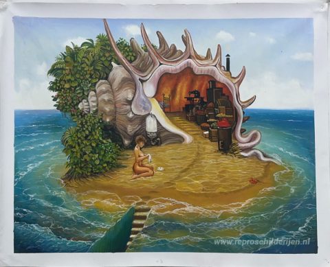 Verlaten eiland – met de hand geschilderde reproductie, foto van het voltooide schilderij