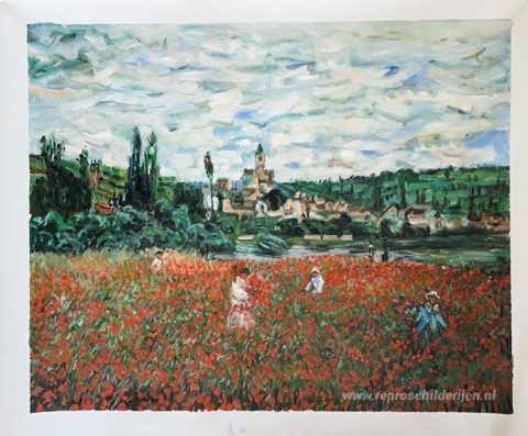 Papaverveld bij Vetheuil – met de hand geschilderde reproductie, foto van het voltooide schilderij
