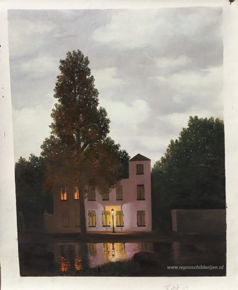 Het rijk van lichten – met de hand geschilderde reproductie, foto van het voltooide schilderij