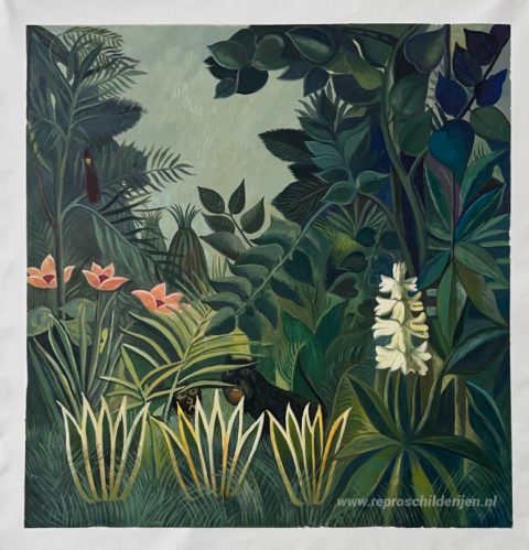 De Equatoriale Jungle – met de hand geschilderde reproductie, foto van het voltooide schilderij