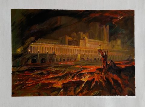 Pandemonium – met de hand geschilderde reproductie, foto van het voltooide schilderij