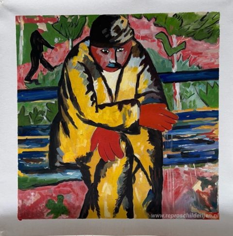 Op de Boulevard  – met de hand geschilderde reproductie, foto van het voltooide schilderij