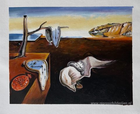 De volharding van het geheugen – met de hand geschilderde reproductie, foto van het voltooide schilderij